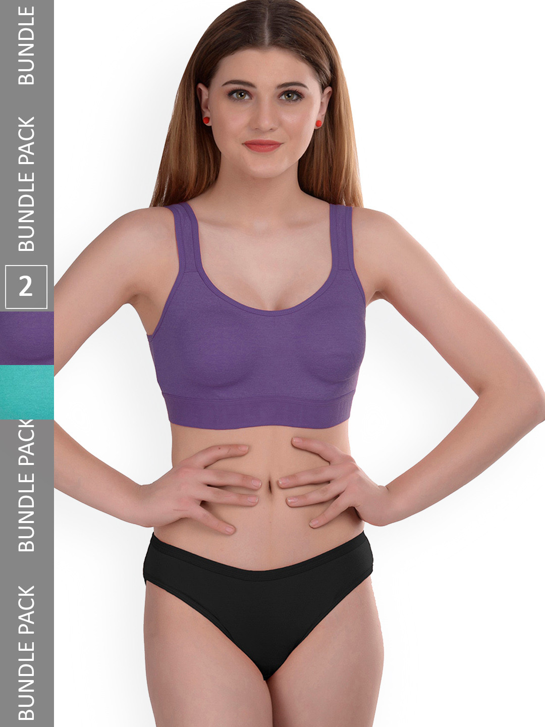 AROUSY Pack Of 2 Cotton Lingerie SetGayla Set_Purple,Blue_30