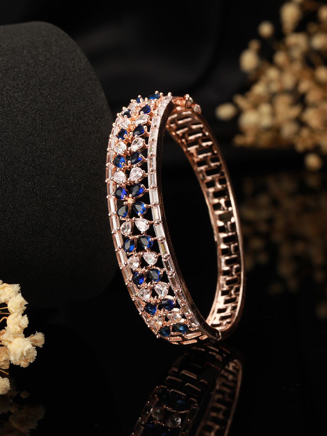 Jazz and Sizzle Brass American Diamond Rose Gold-Plated Bangle-Style Bracelet