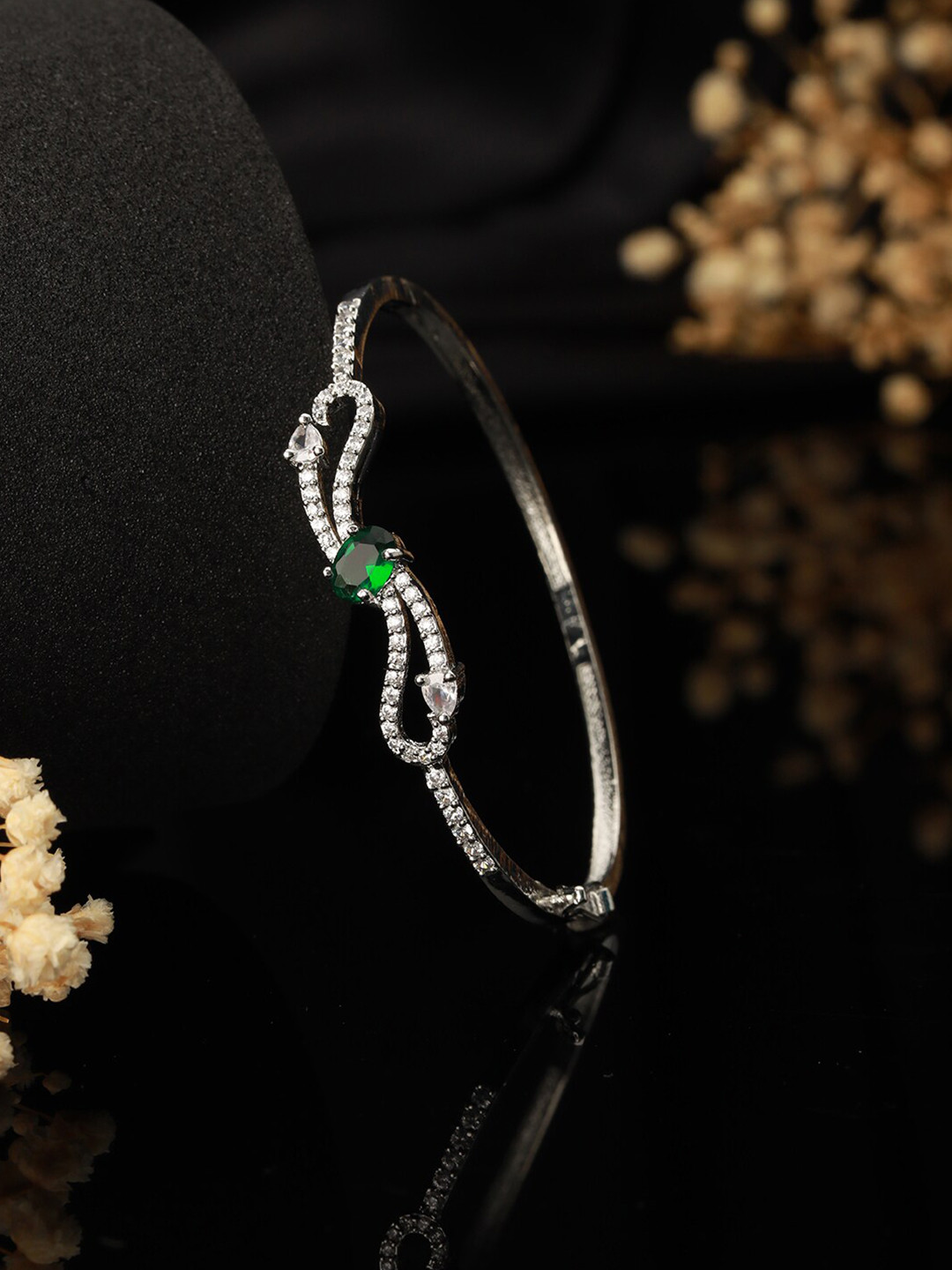 Jazz and Sizzle Silver-Plated American Diamond Kada Bracelet