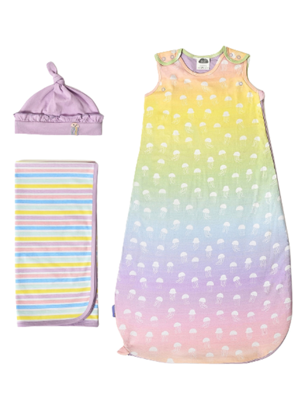 MiArcus 100% Cotton Bedding Gift Set - Pack of 3 Sleepsuit, Blanket & Cap, Multicolor