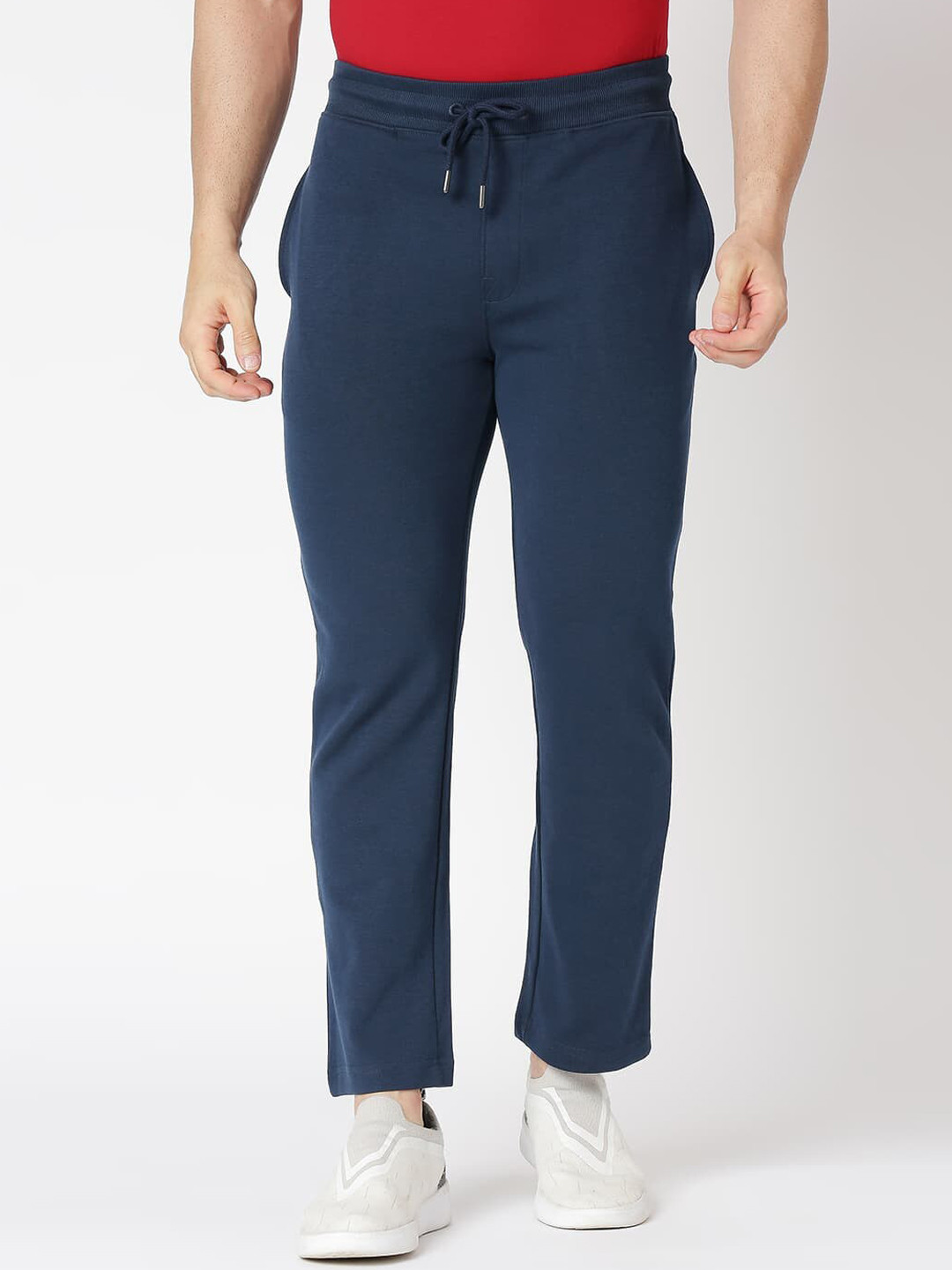 Basics Men Mid-Rise Slim-Fit Cotton Track Pants