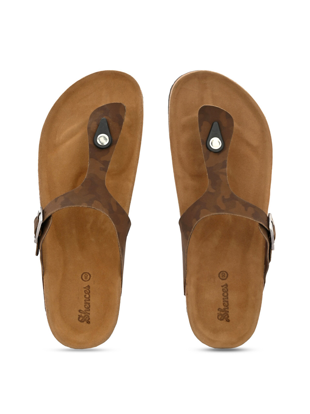 SHENCES Men SHENCES CORK  Printed Open Toe Comfort Sandals With Buckle Detail