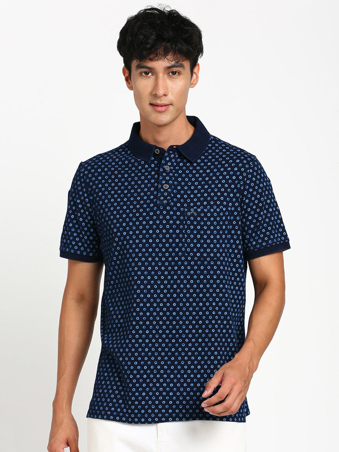 Turtle Geometric Printed Polo Collar Pure Cotton Slim Fit T-shirt