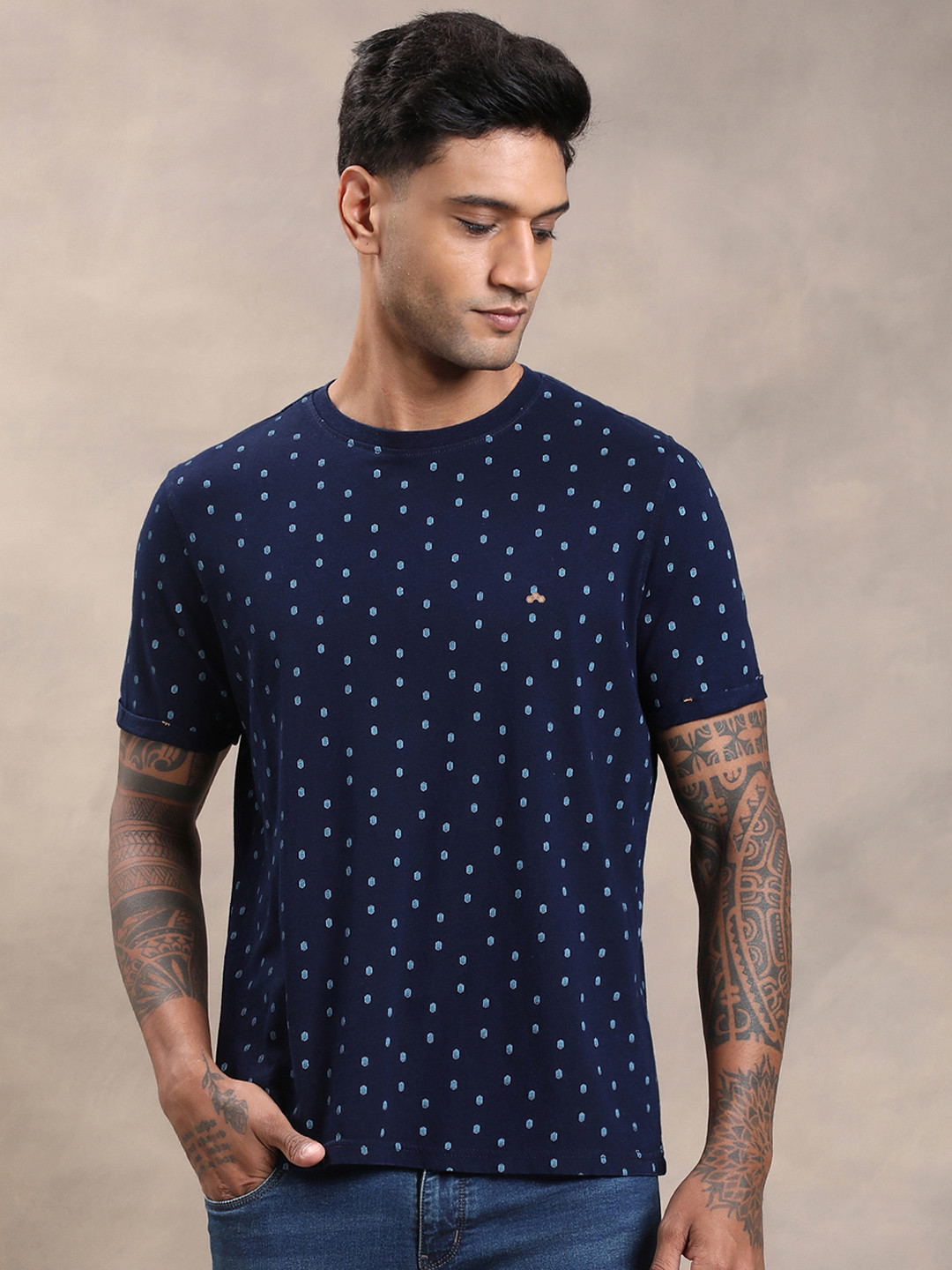 Turtle Polka Dot Printed Pure Cotton Slim Fit T-shirt