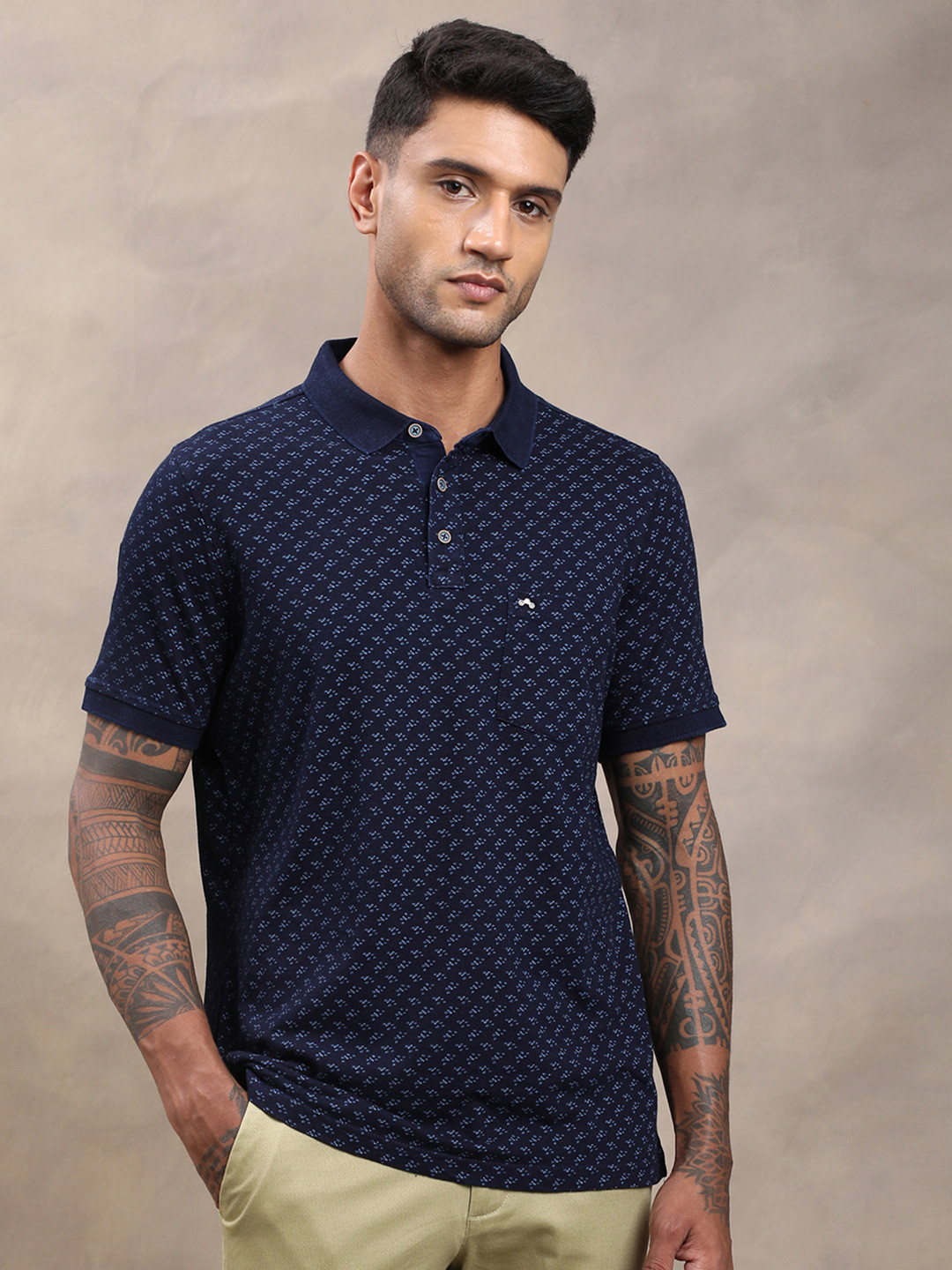 Turtle Abstract Printed Polo Collar Pure Cotton Slim Fit T-shirt