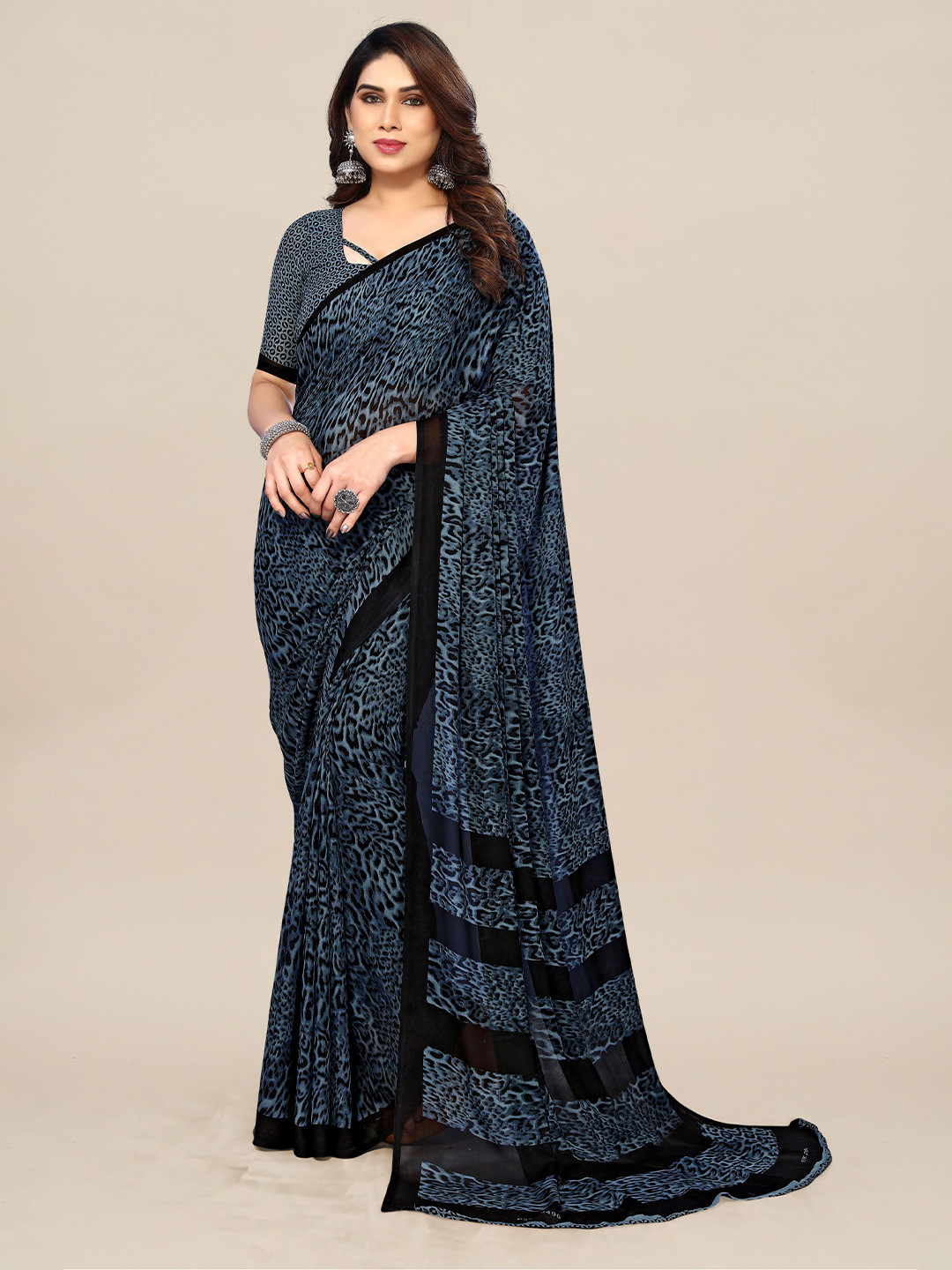 Moda Rapido Animal Print Pure Georgette Saree With Blouse Piece