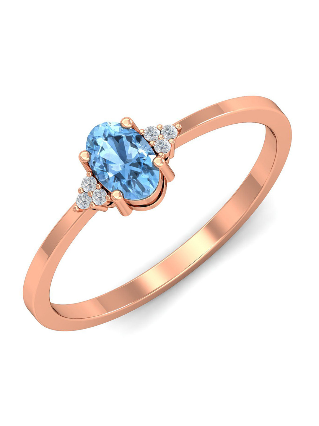 KUBERBOX Auqamarine 18KT Rose Gold Diamonds Studded Ring-1.8gm