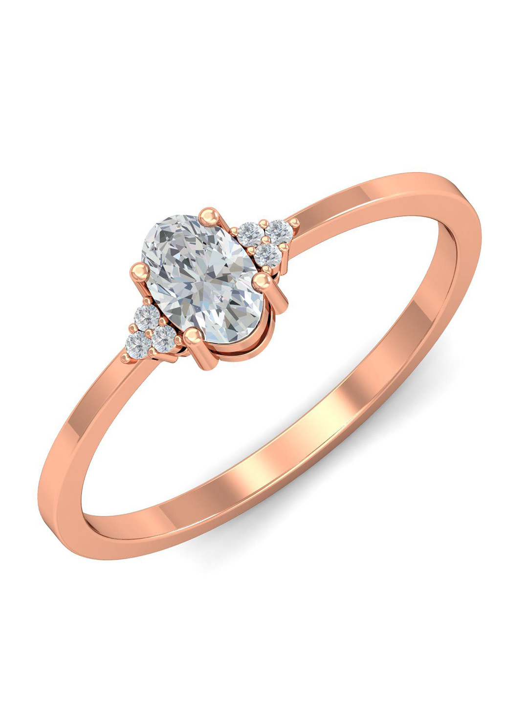 KUBERBOX Sapphire 18K Rose Gold Diamond-Studded Ring-1.8 gm