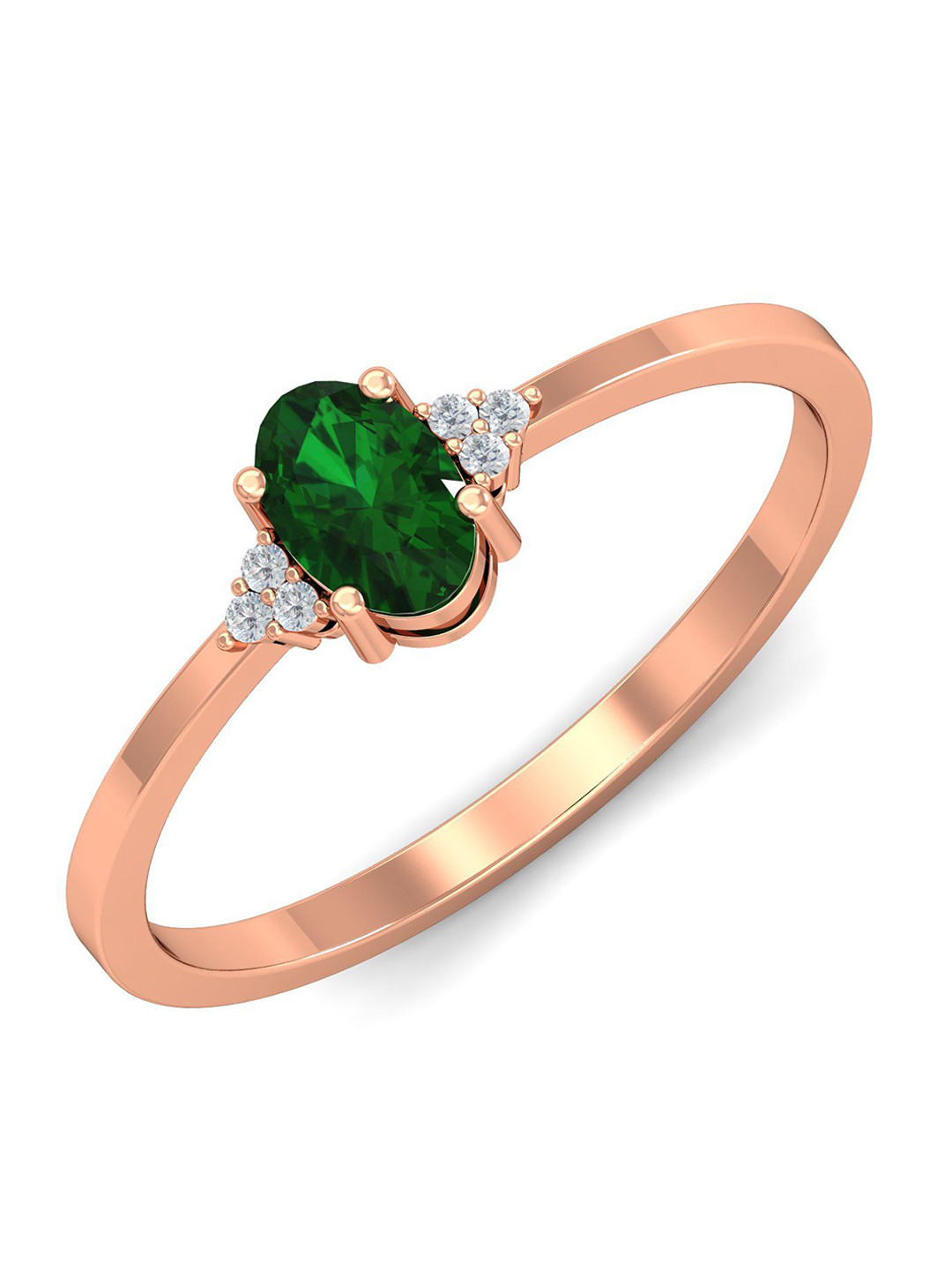 KUBERBOX 18KT Rose Gold Emerald Diamond-Studded Ring- 1.8gm