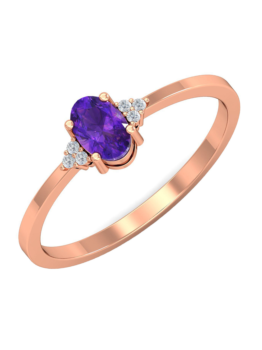 KUBERBOX 18KT Rose Gold Amethyst Diamond-Studded Ring- 2.35 gm
