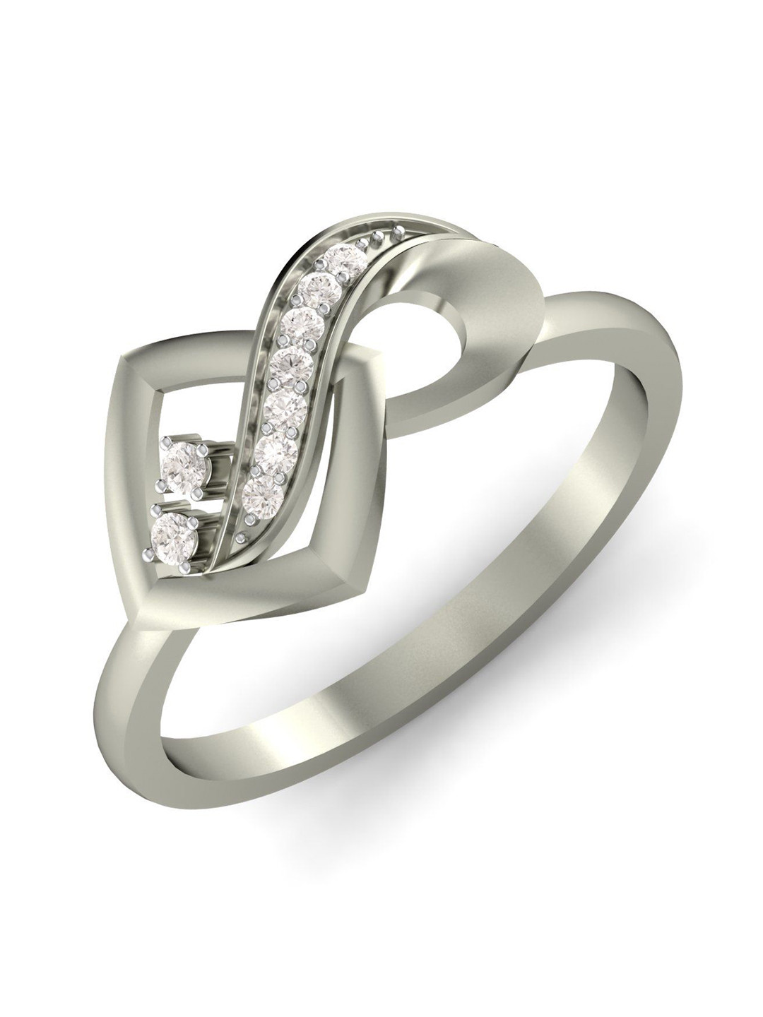 KUBERBOX Sharp Featured 18KT White Gold Diamonds Studded Ring-2.77gm