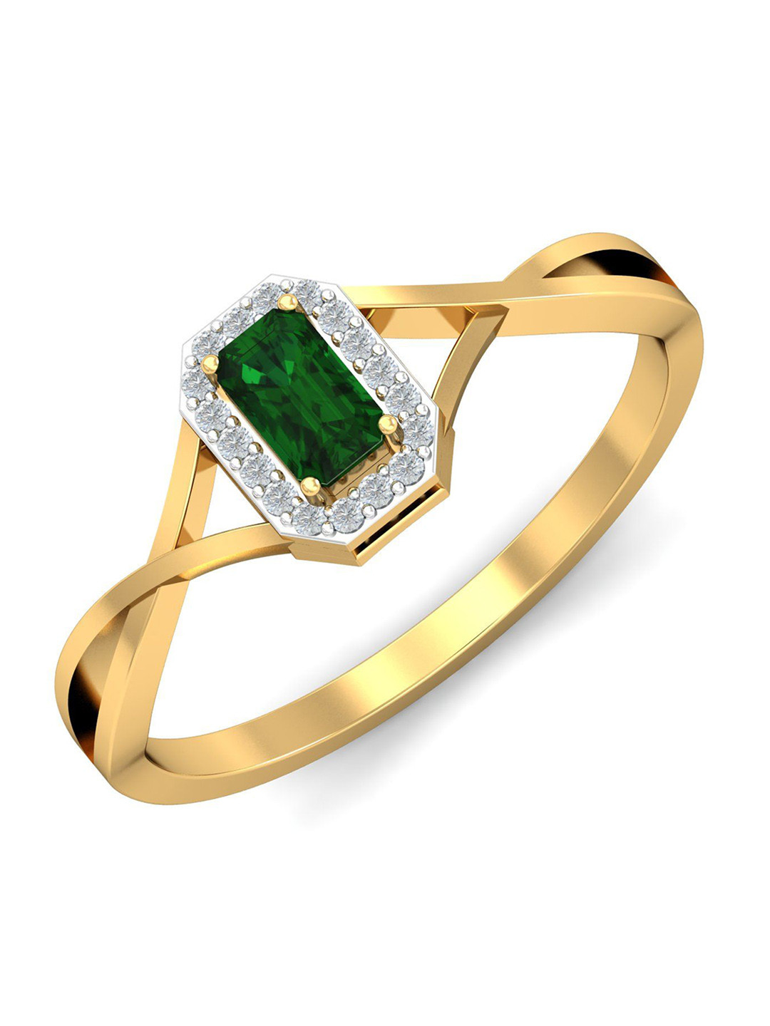 KUBERBOX Cuadro 18KT Gold Diamond-Studded Emerald Ring-2.25 gm