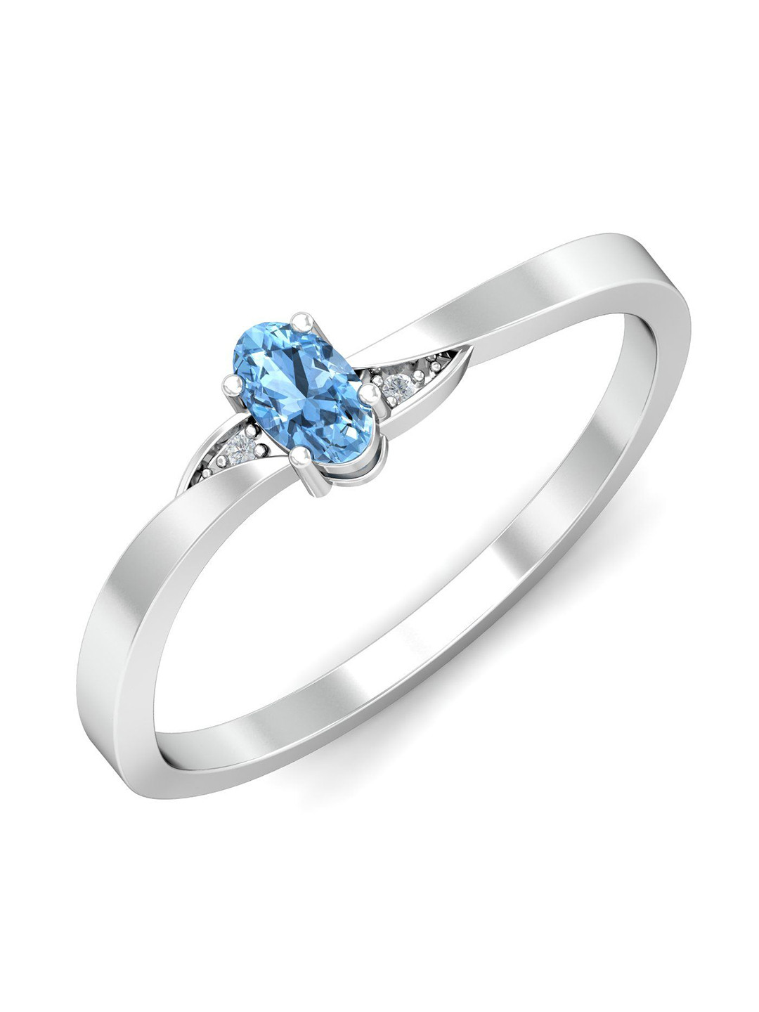 KUBERBOX Elptica 18KT White Diamond-Studded Aquamarine Ring- 1.89gm