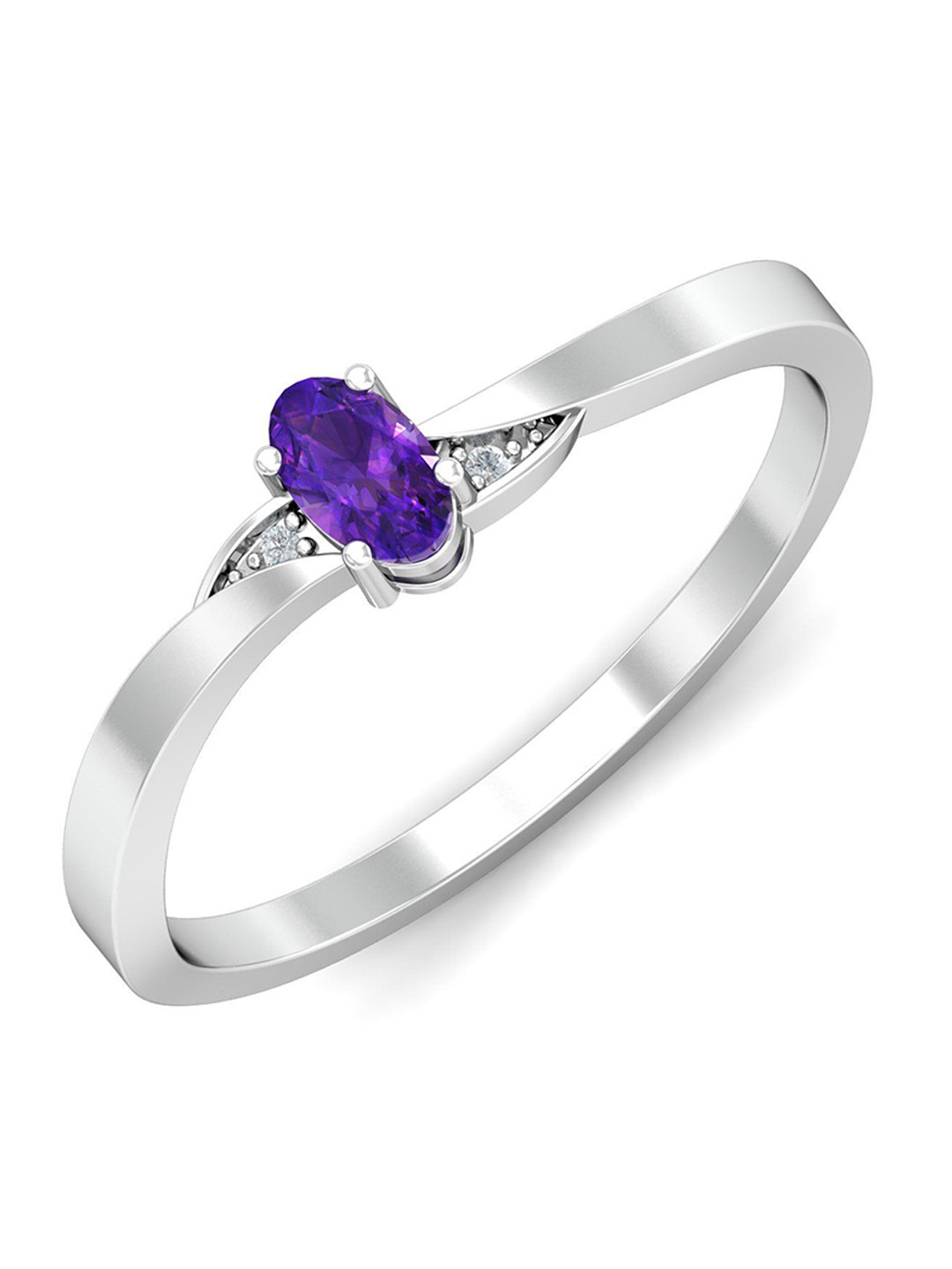 KUBERBOX 18KT Elptica Amethyst White Gold Diamond-Studded Ring -1.89g