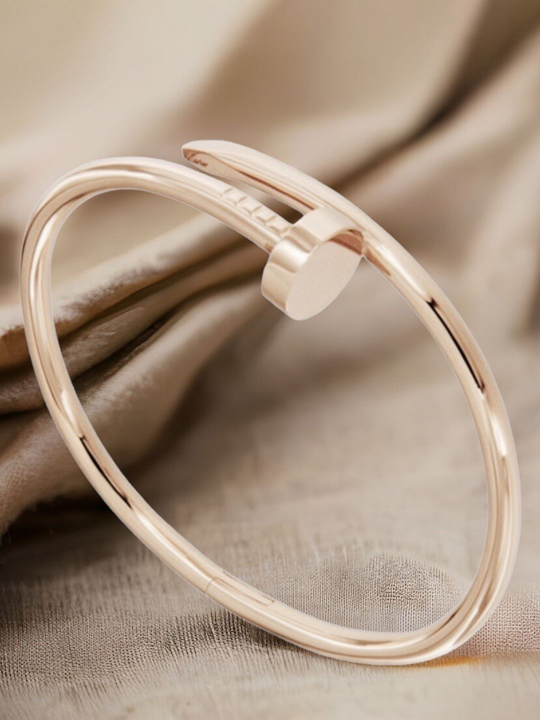 MYKI Unisex Nail Design Rose Gold-Plated Cuff Bracelet