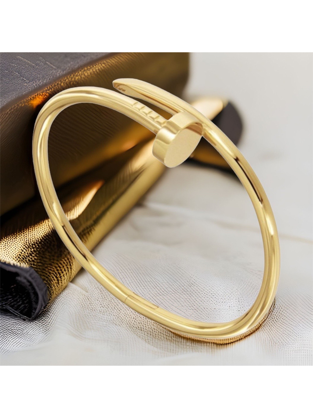 MYKI Unisex Nail Design Gold-Plated Cuff Bracelet