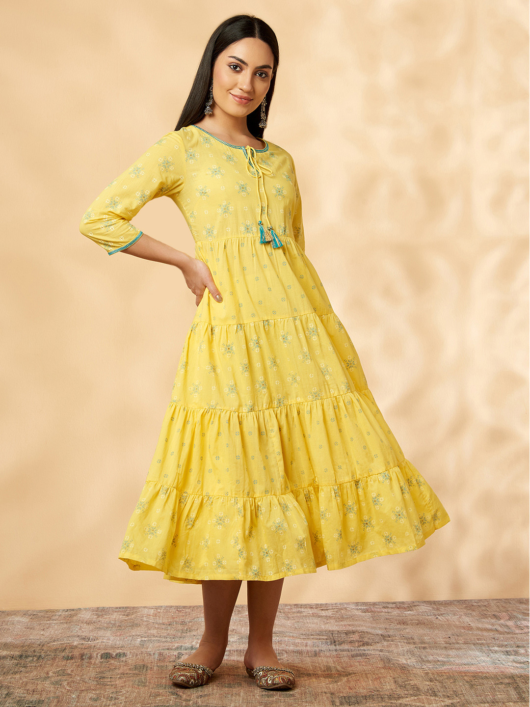 IMARA  Floral Printed Fit & Flare Midi Dress