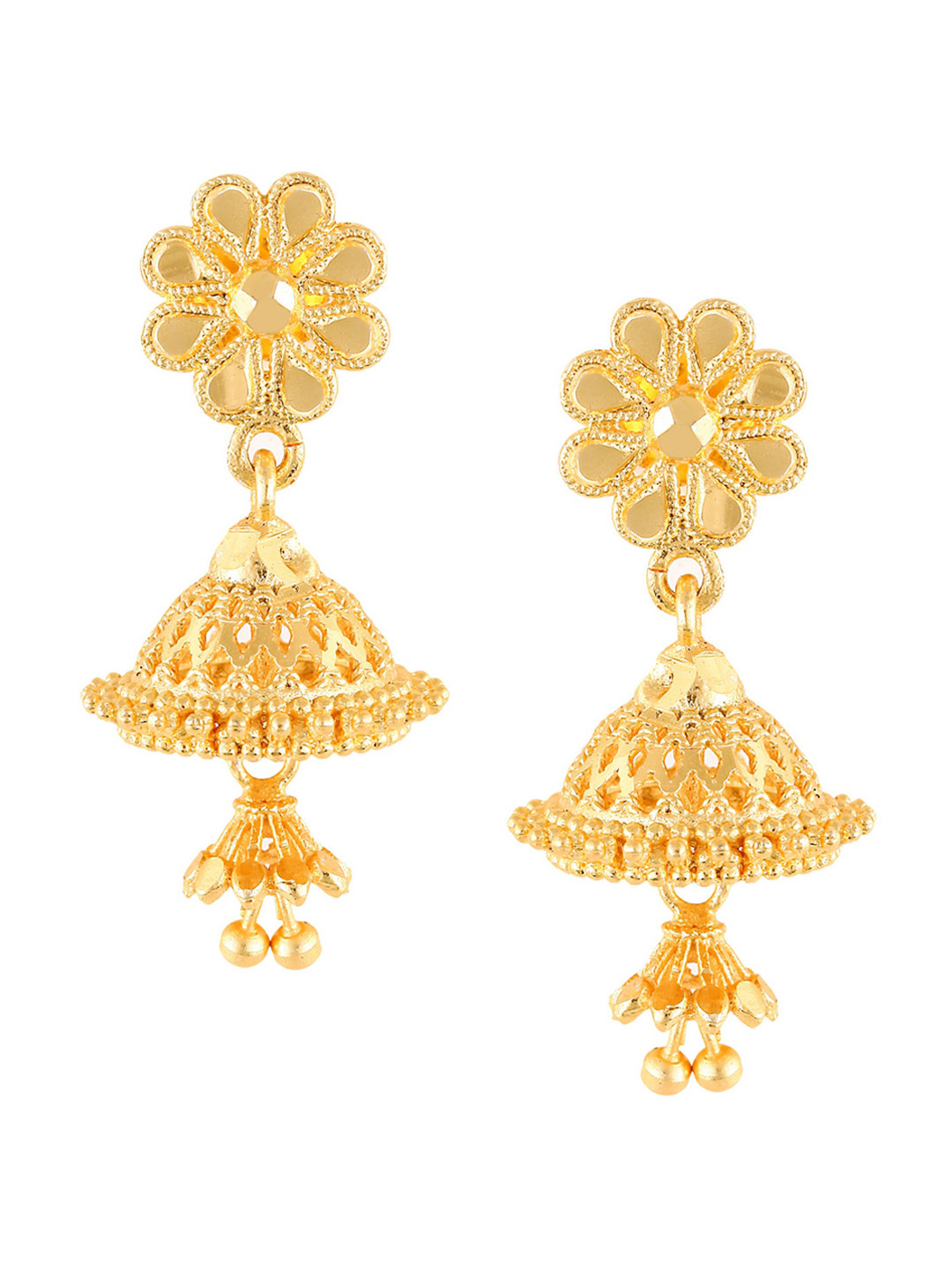 Vighnaharta Gold-Plated Floral Jhumkas Earrings
