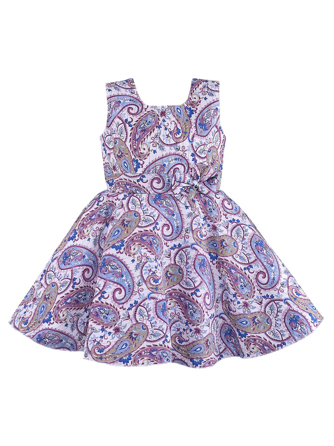 Wish Karo Girls Ethnic Motifs Printed Sleeveless Square Neck Silk Fit & Flare Dress