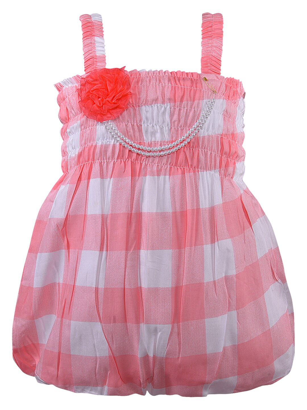 Wish Karo Girls Checked Smocked Balloon Dress