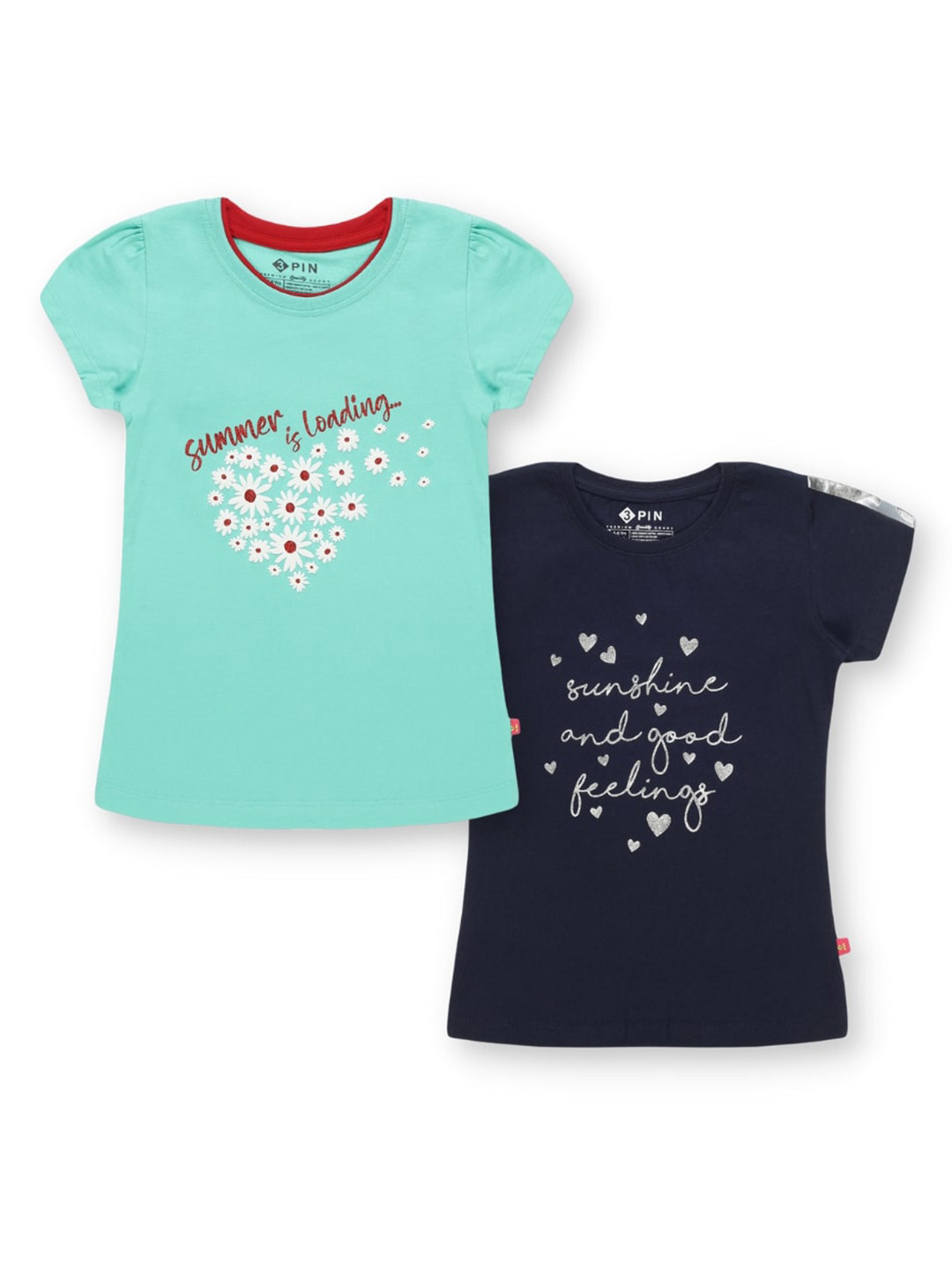 3PIN Girls Pack Of 2 Graphic Printed Pure Cotton T-shirt