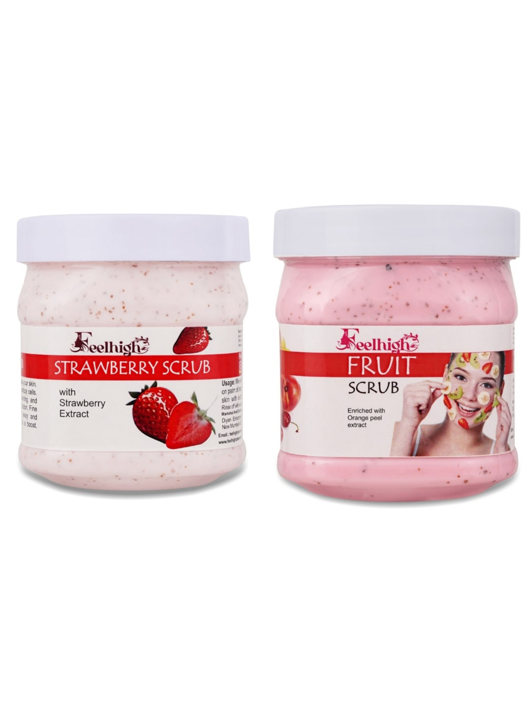 FEELHIGH Set Of 2 Strawberry & Fruit Face & Body Scrubs 500ml Each