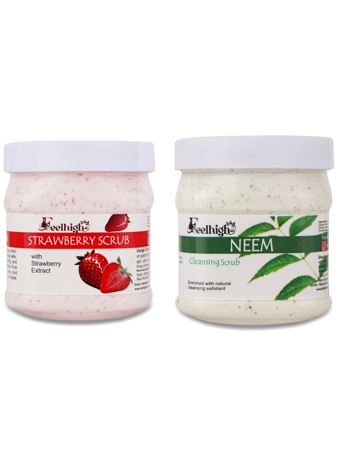 FEELHIGH Set Of 2 Strawberry Scrub & Neem Scrub For Face & Body Exfoliators 500 ml Each