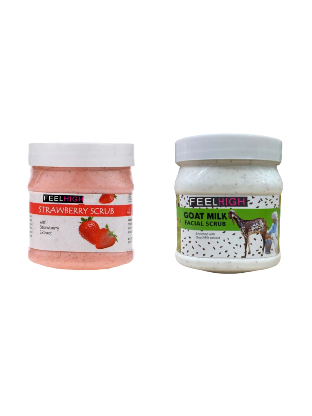 FEELHIGH Set Of 2 Strawberry & Goat Milk Face & Body Scrubs 500ml Each