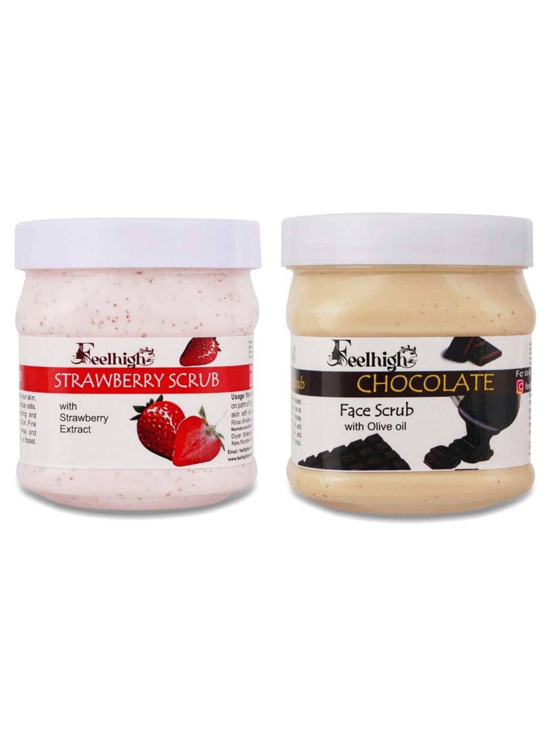 FEELHIGH Set Of 2 Strawberry & Chocolate Scrub For Face & Body Exfoliators 500 ml Each