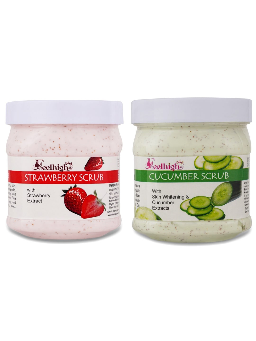 FEELHIGH Set Of 2 Strawberry & Cucumber Face & Body Scrubs 500ml Each