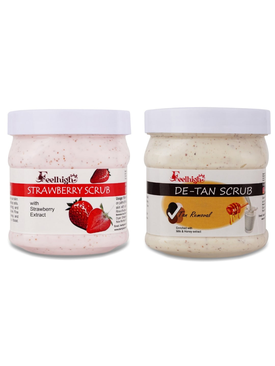 FEELHIGH Set of Strawberry & De-Tan Organic Face & Body Scrub - 500 ml each