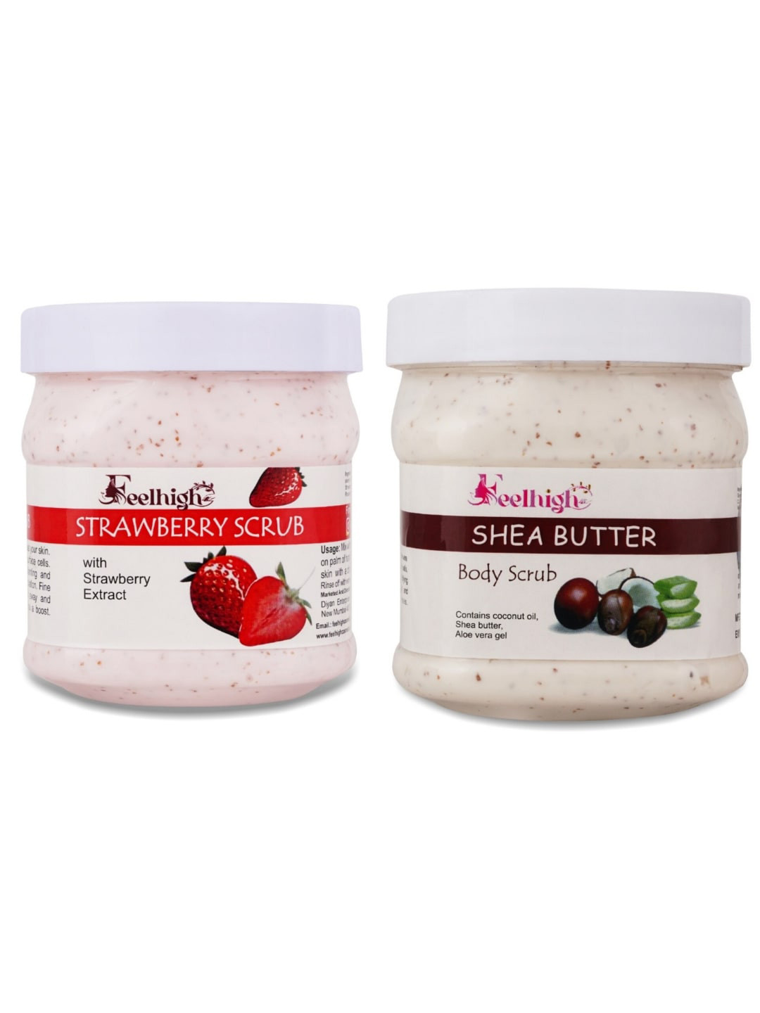 FEELHIGH Set of Strawberry & Shea Butter Organic Face & Body Scrub - 500 ml each