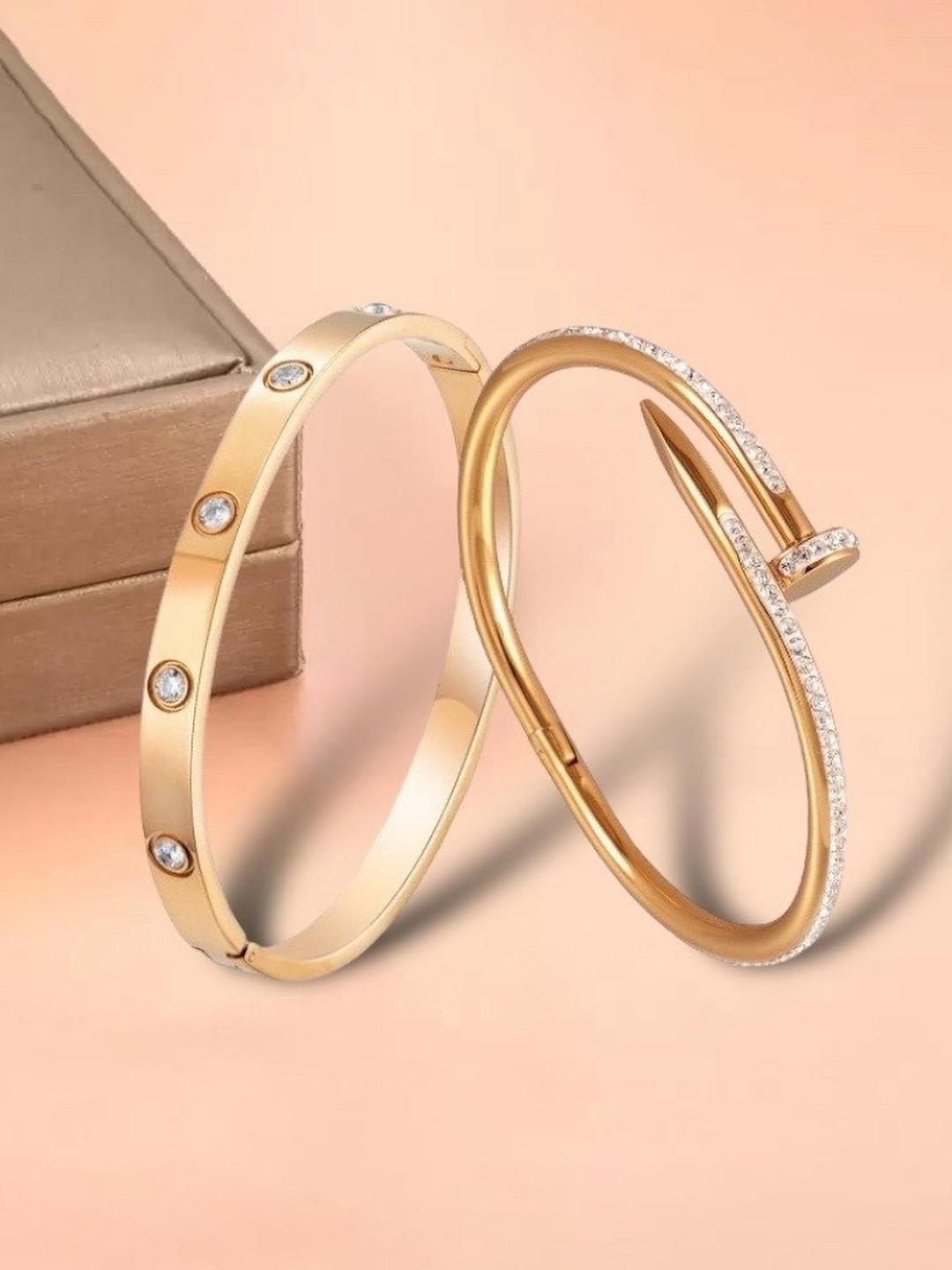 MYKI Set of 2 Cubic Zirconia Rose Gold-Plated Cuff Bracelet