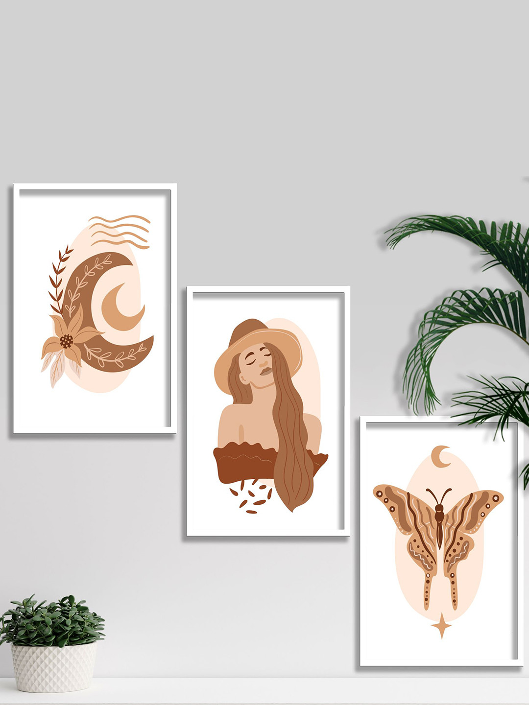 SAF Boho Canvas 3 Piece Wall Rectangle Paintings Wall Art -13.5 x 10.5In