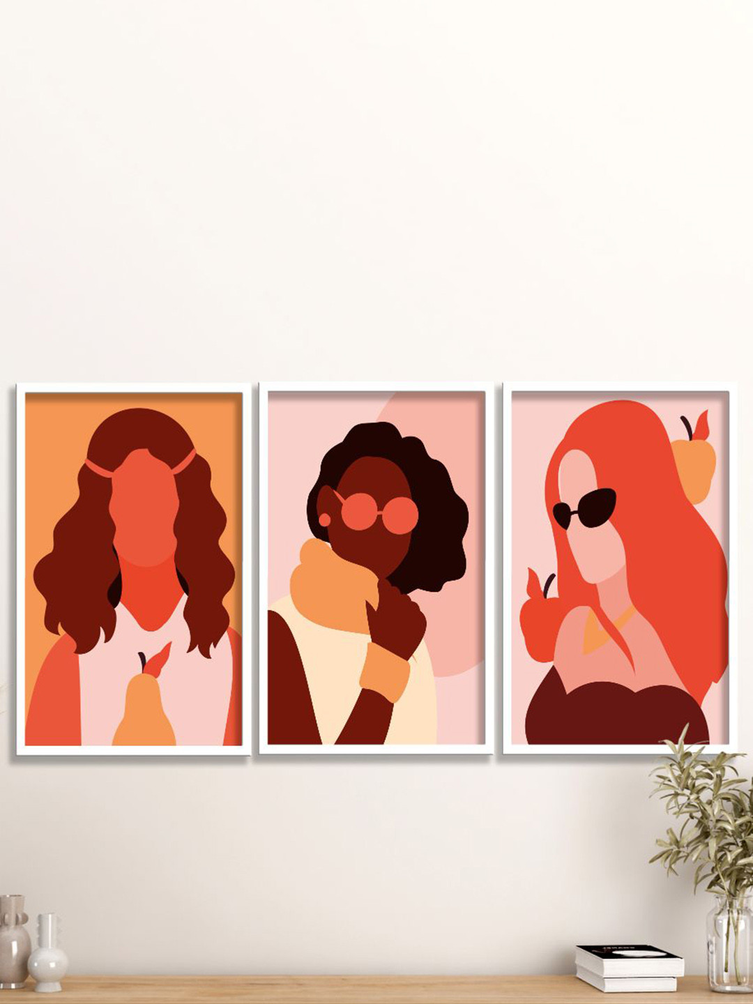 SAF 3-Pcs Pink & Orange Modern Boho Painting Framed Wall Art