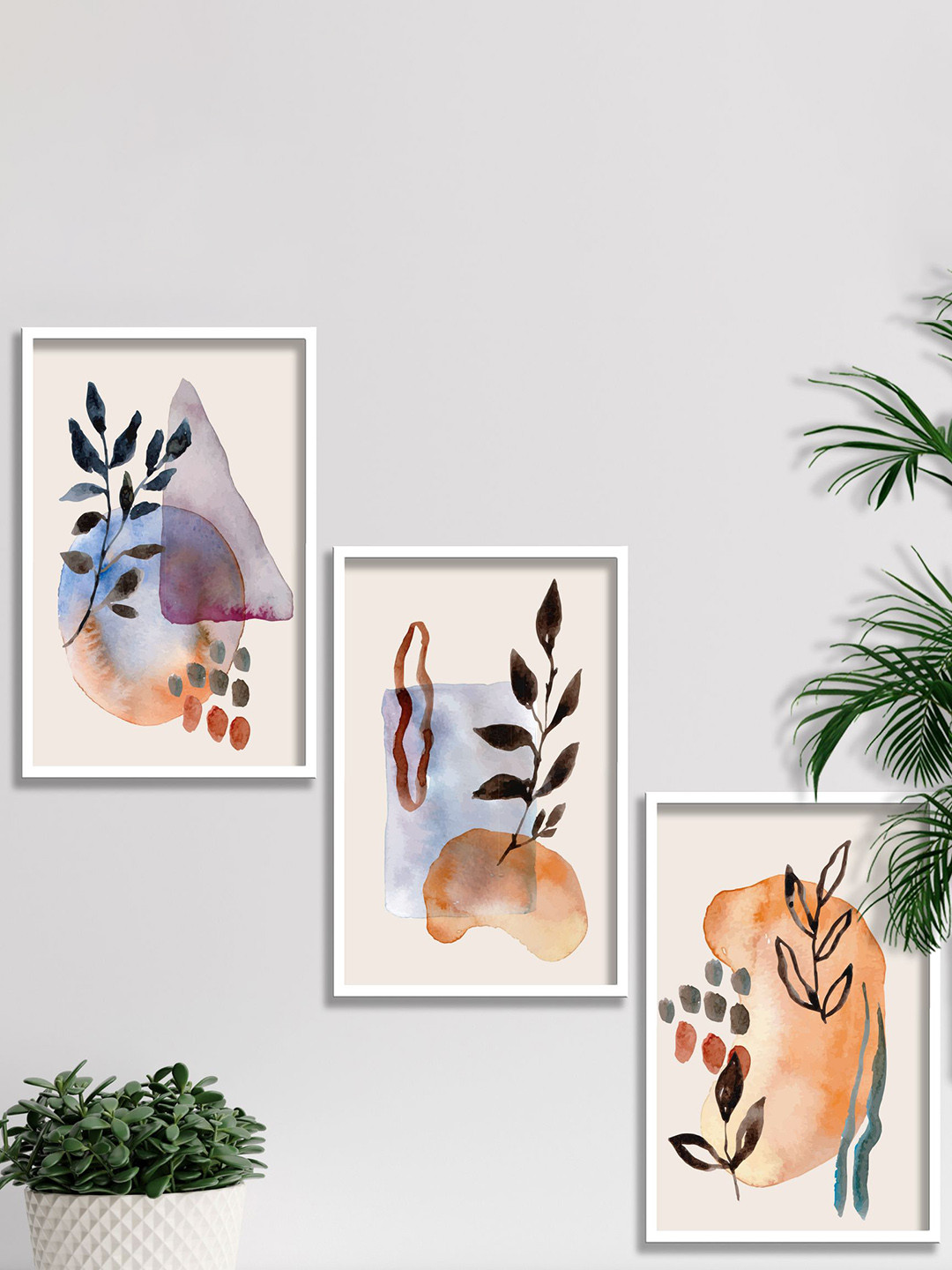 SAF Modern Boho Wood 3 Piece Wall Rectangle Paintings Wall Art - 13.5 x 10.5In