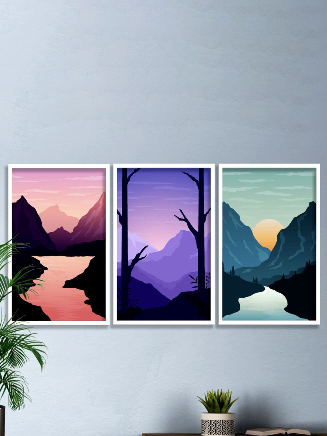 SAF Pink & Purple 3 Pieces Modern Boho Art Painting Framed Wall Art