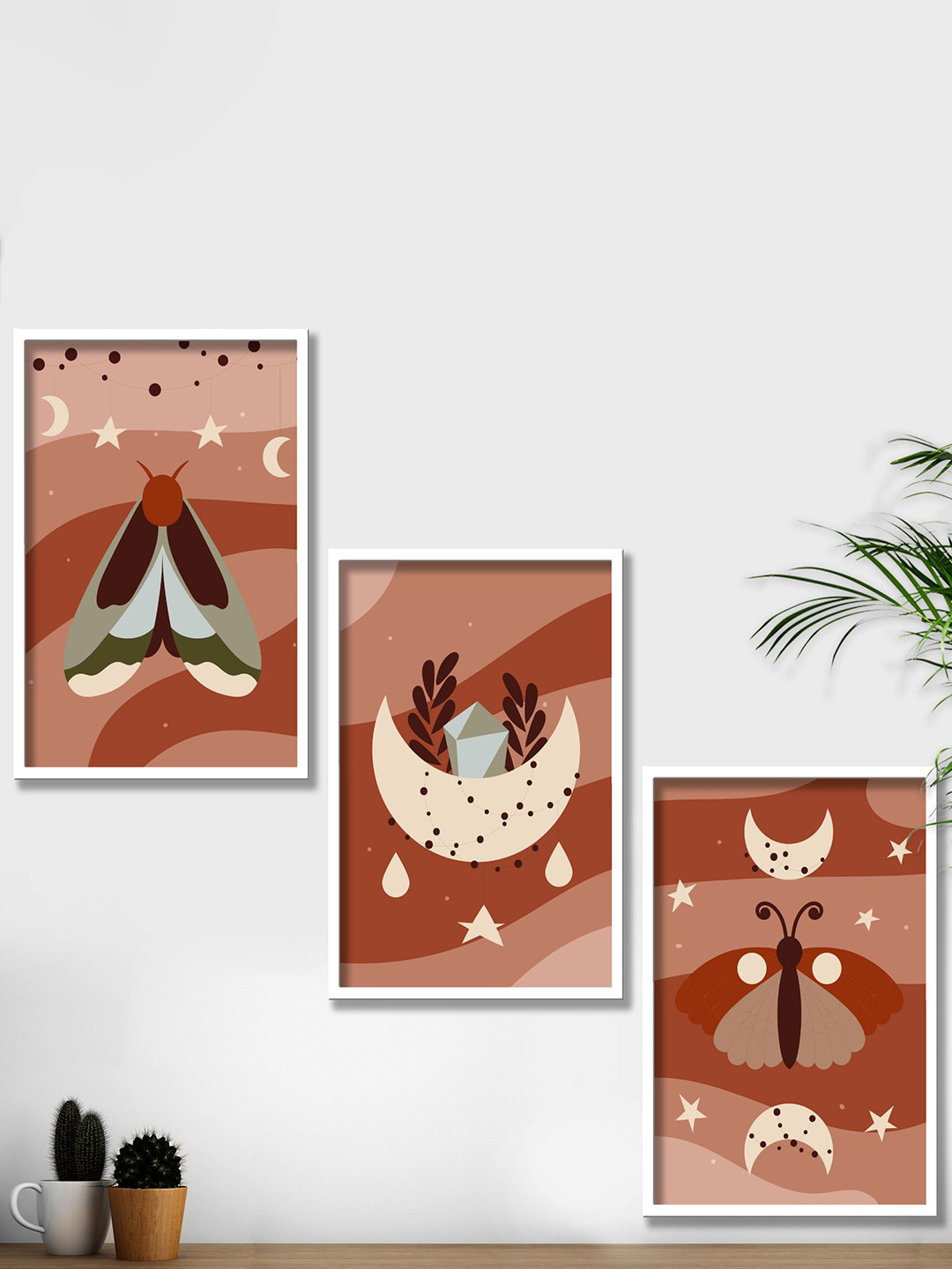 SAF Wood 3 Piece Wall Rectangle Portrait Paintings Wall Art-14.6 x 11.4In