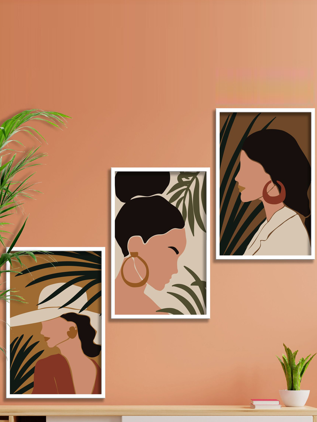 SAF Modern Boho Art Wood 3 Piece Wall Rectangle Paintings Wall Art 31.5I x 13.5 In