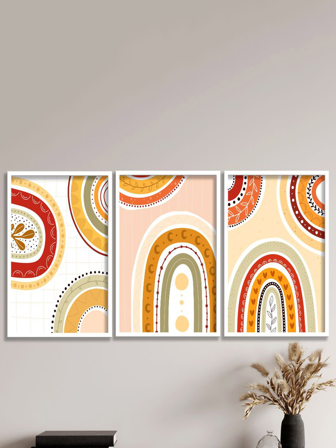 SAF Modern Boho Art Canvas 3 Piece Wall Rectangle Paintings Wall Art -13.5 x 10 .5In