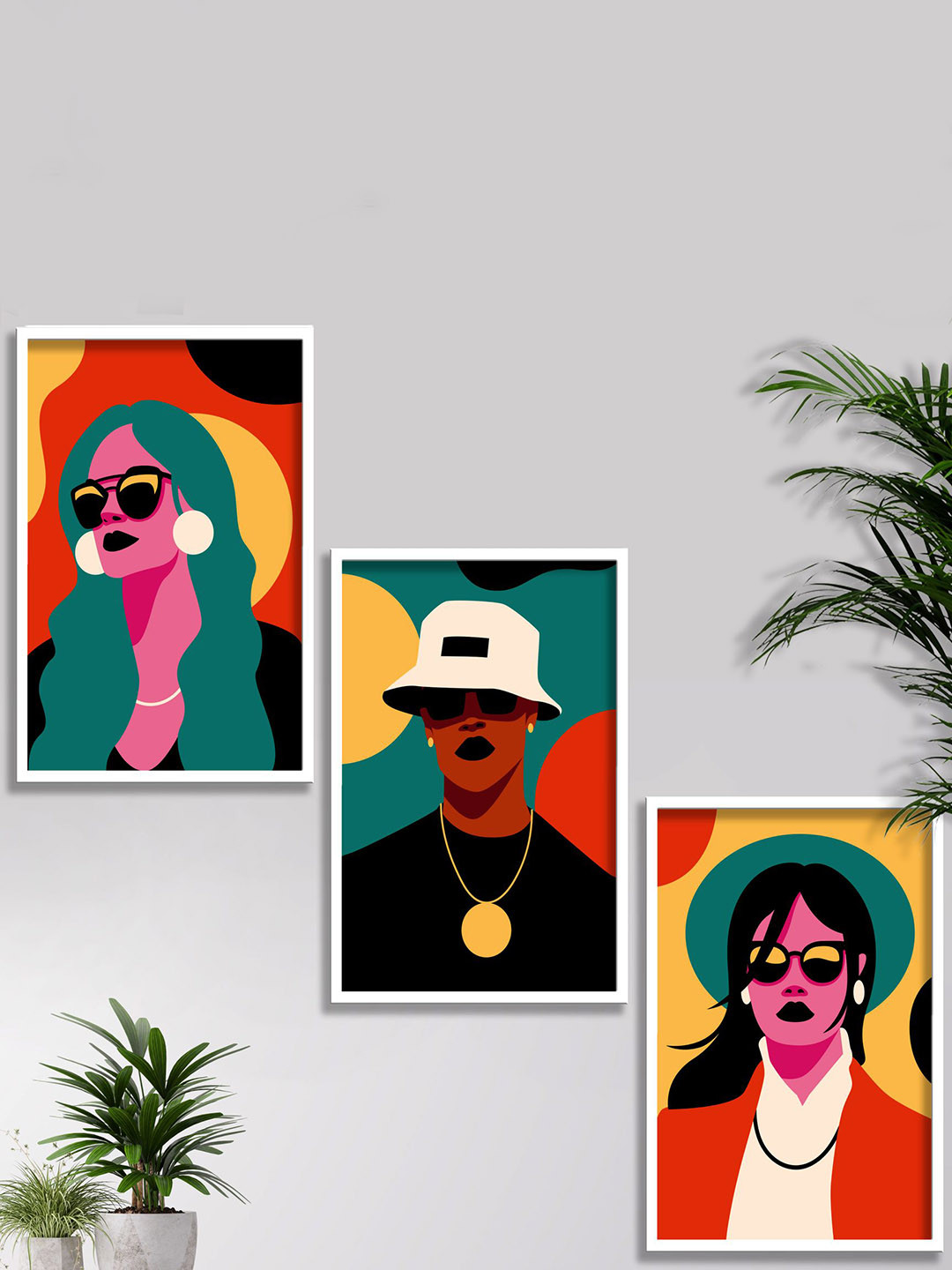 SAF Green & Red 3 Pieces Modern Boho Painting Wall Art