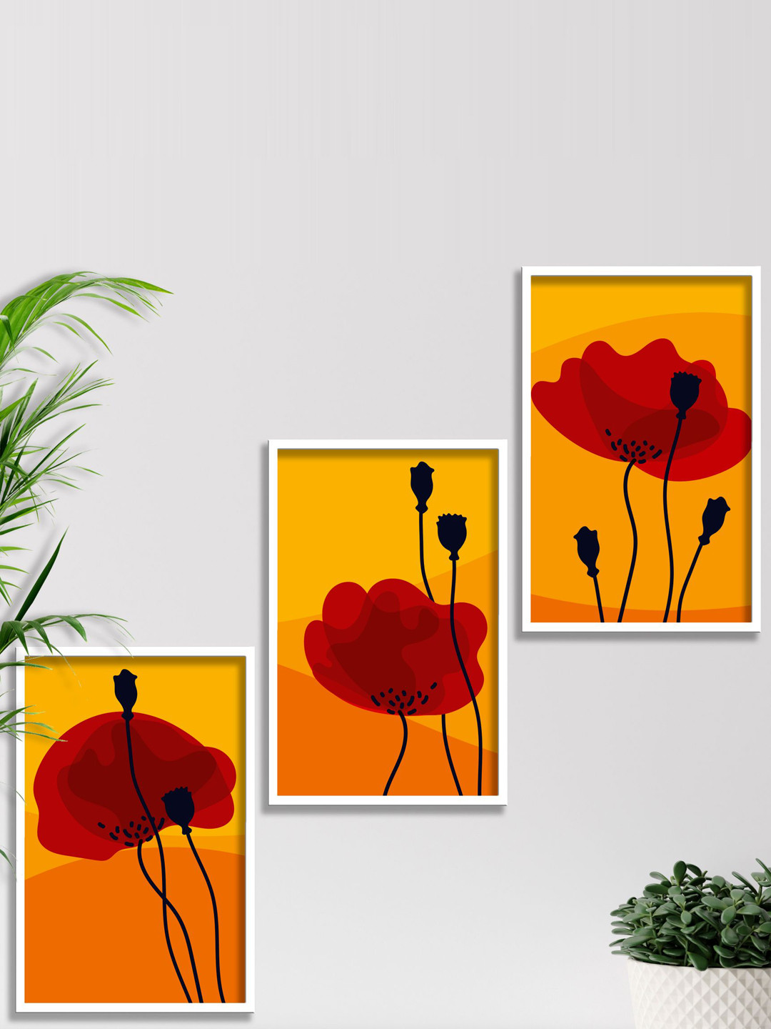SAF White & Orange Coloured 3 Pieces Modern Boho Wall Art