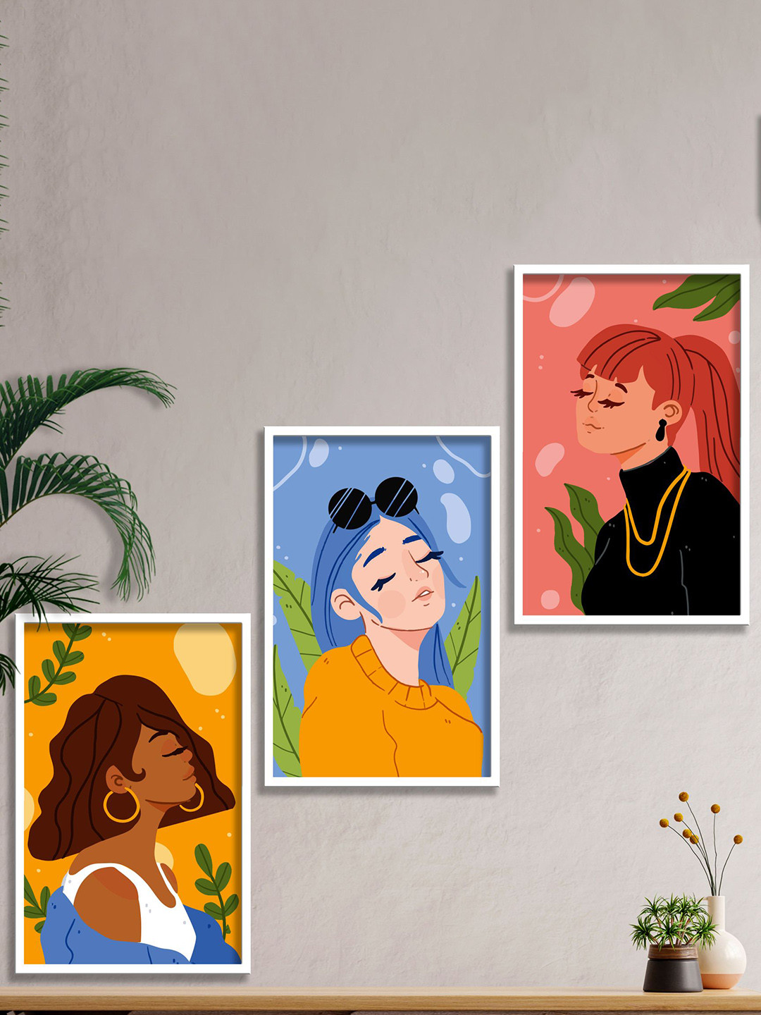 SAF Modern Boho Art Wood 3 Piece Wall Rectangle Paintings Wall Art -31.5 x 13.5 In