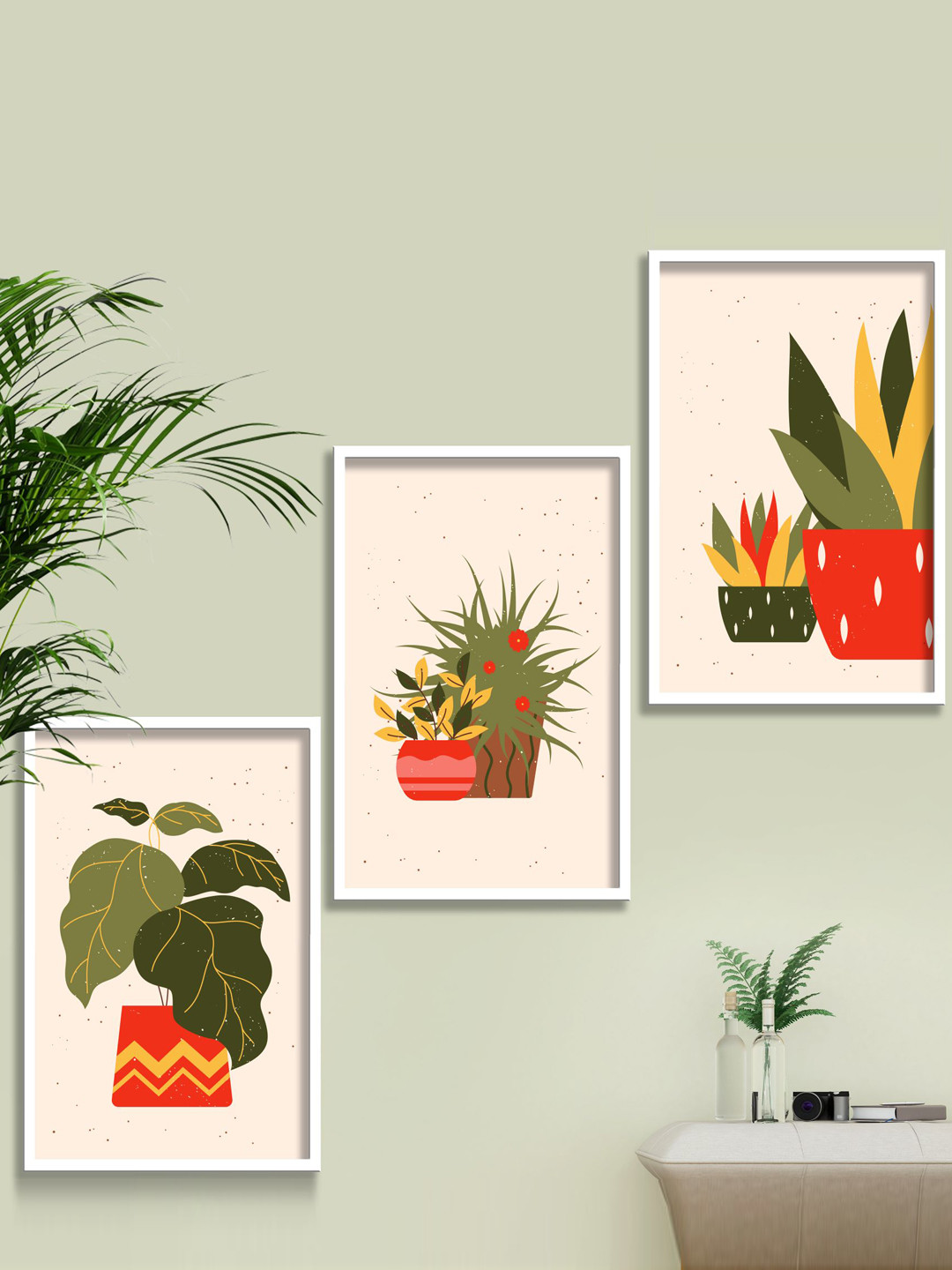 SAF Boho Canvas 3 Piece Wall Rectangle Paintings Wall Art -13.5 x 31.5 In