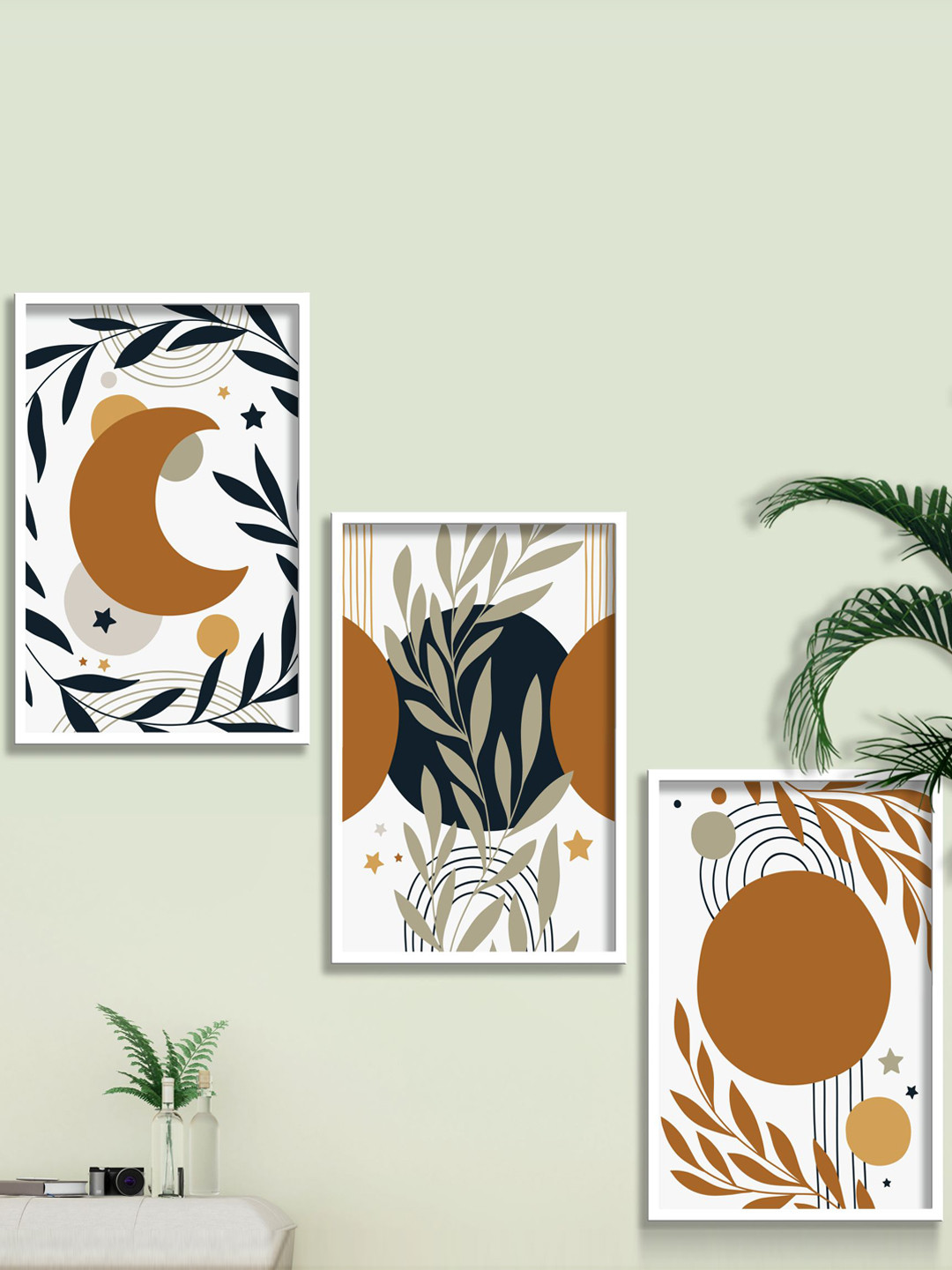 SAF 3 Pieces Brown Modern Boho Painting Wall Arts
