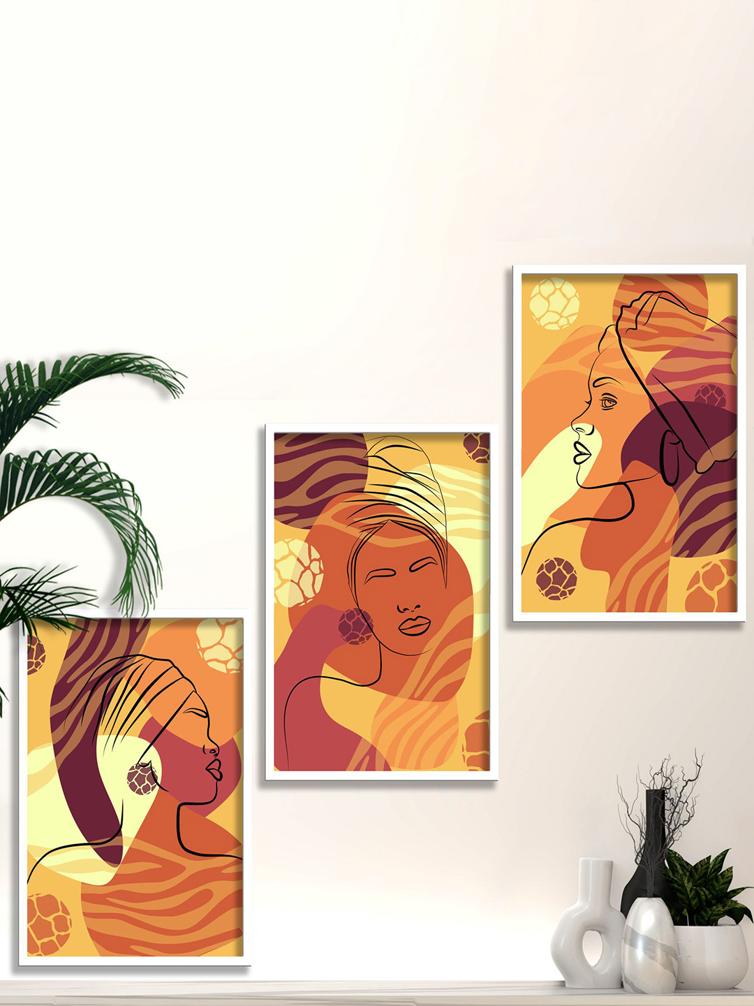 SAF Boho Wood 3 Piece Wall Rectangle Paintings Wall Art -13.5 x 10.5 In