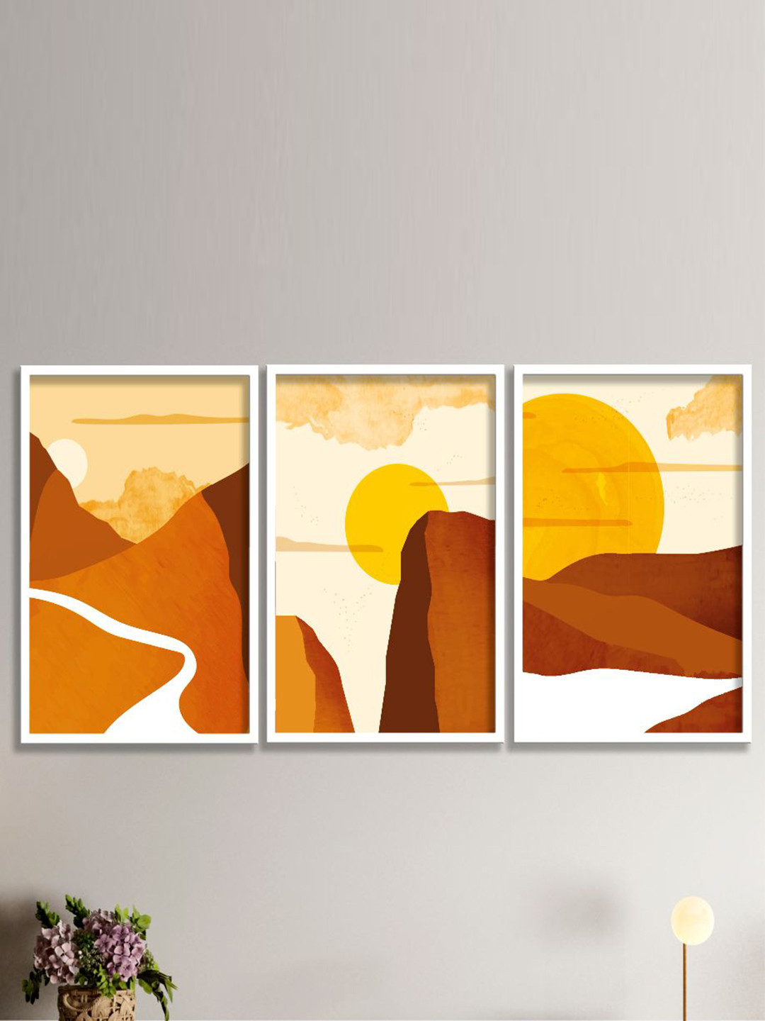 SAF Modern Boho Wood 3 Piece Wall Rectangle Paintings Wall Art -31.5 x 13.5In