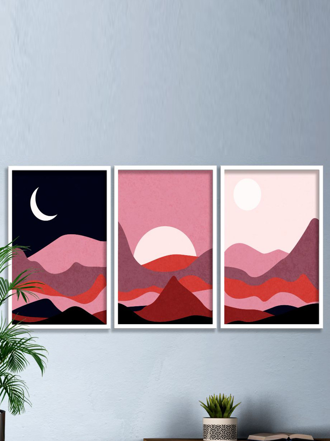SAF Pink & Purple 3-Pieces Modern Boho Art Printed Framed Wall Art