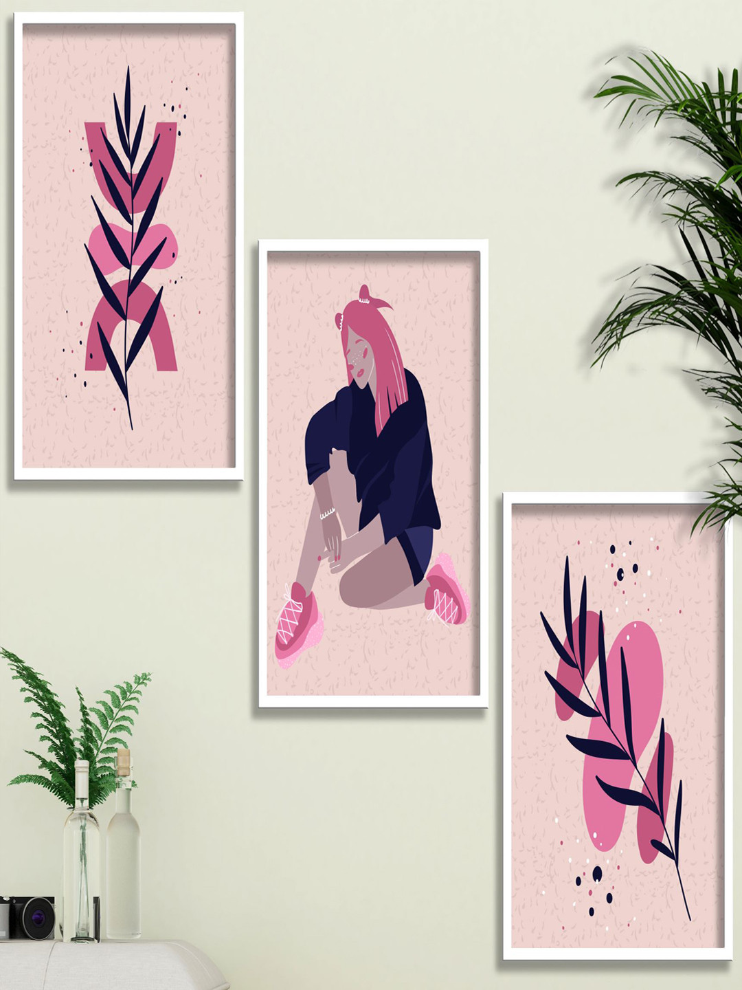 SAF Peach 3-Pieces Modern Boho Art Printed Framed Wall Art