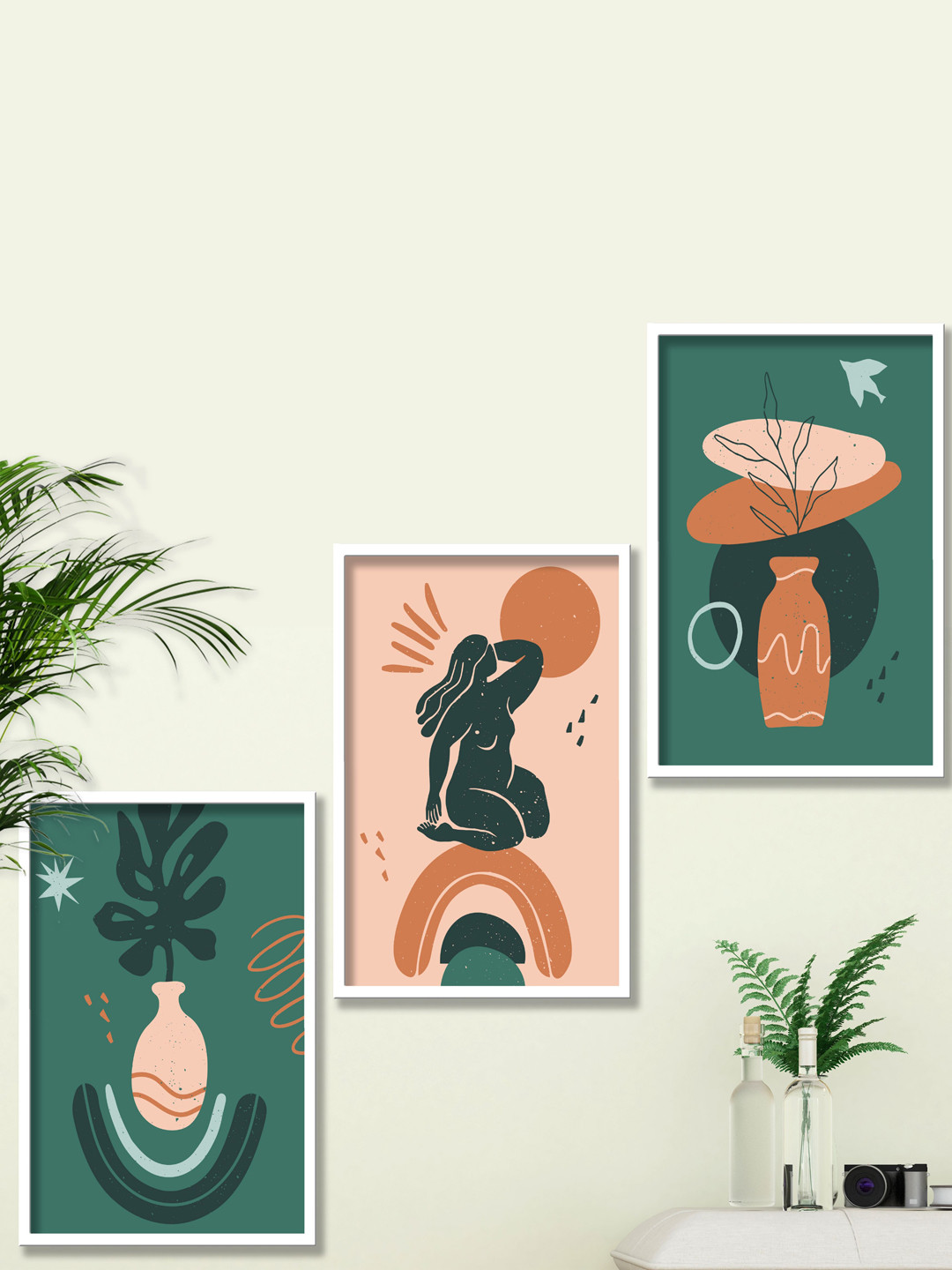 SAF Boho Art Canvas 3 Pcs Wall Rectangle Paintings Wall Art - 13.5 x 10 .5In